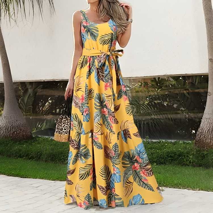 Anna - Elegante abito lungo floreale senza maniche