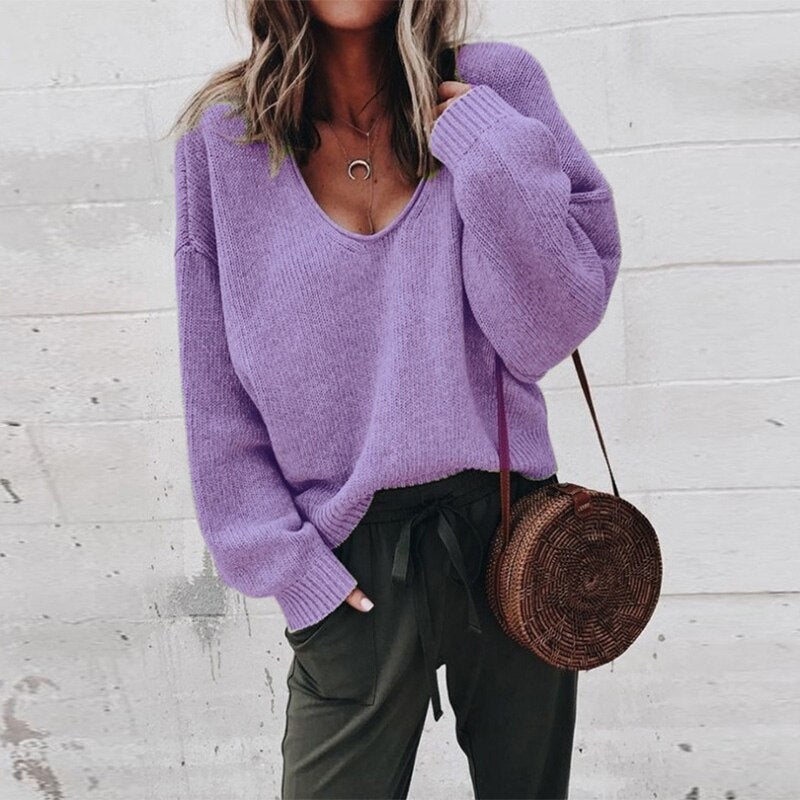 Daisey - Maglione caldo e morbido con scollo a V